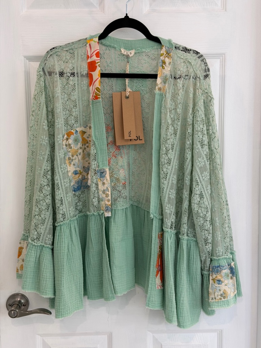POL Green Lace kimono with floral accents
New with tags